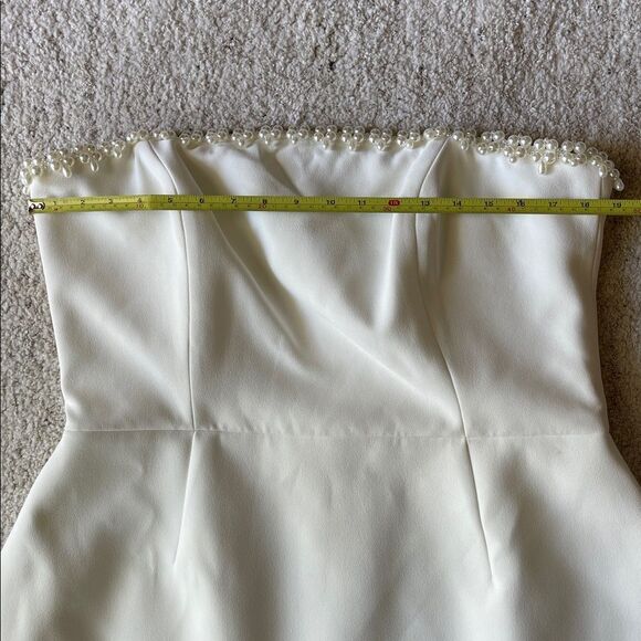 NWT NADINE MERABI Crepe White Mini Dress with Pearly Beads Strapless Minidress - Picture 8 of 10